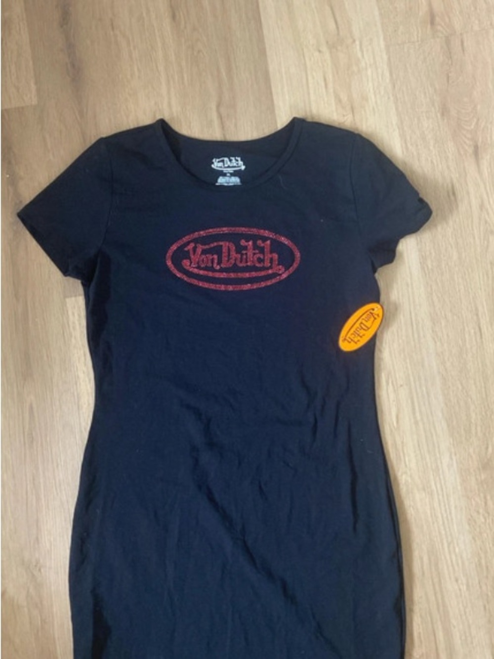 Von Dutch Black Slim Tee Dress with Red Logo